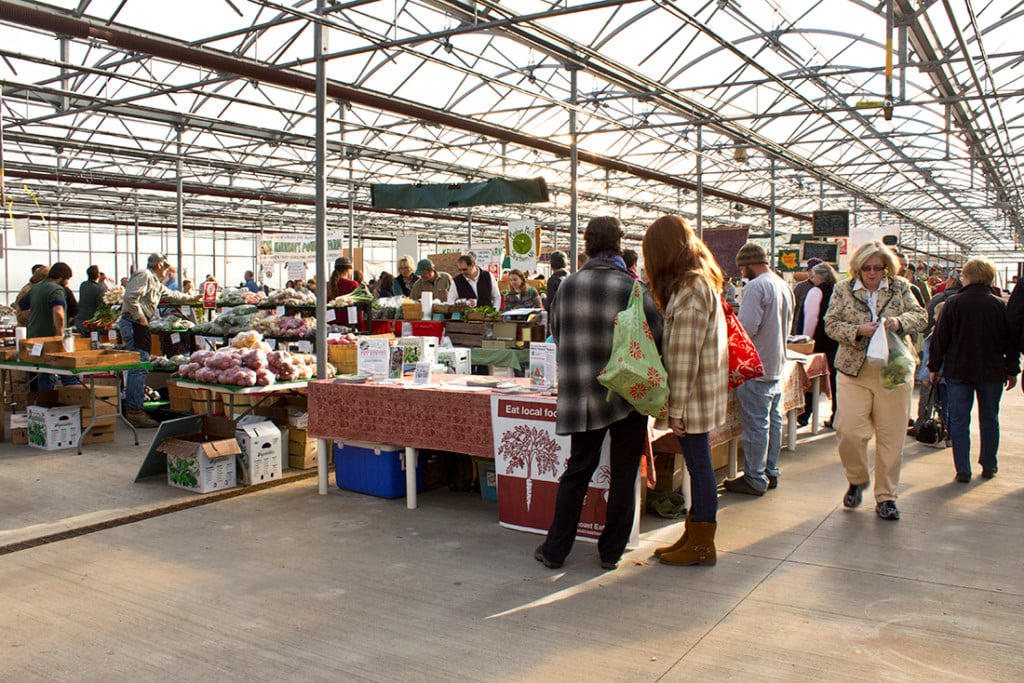 Shoppers at a New Hampshire winter farmers market