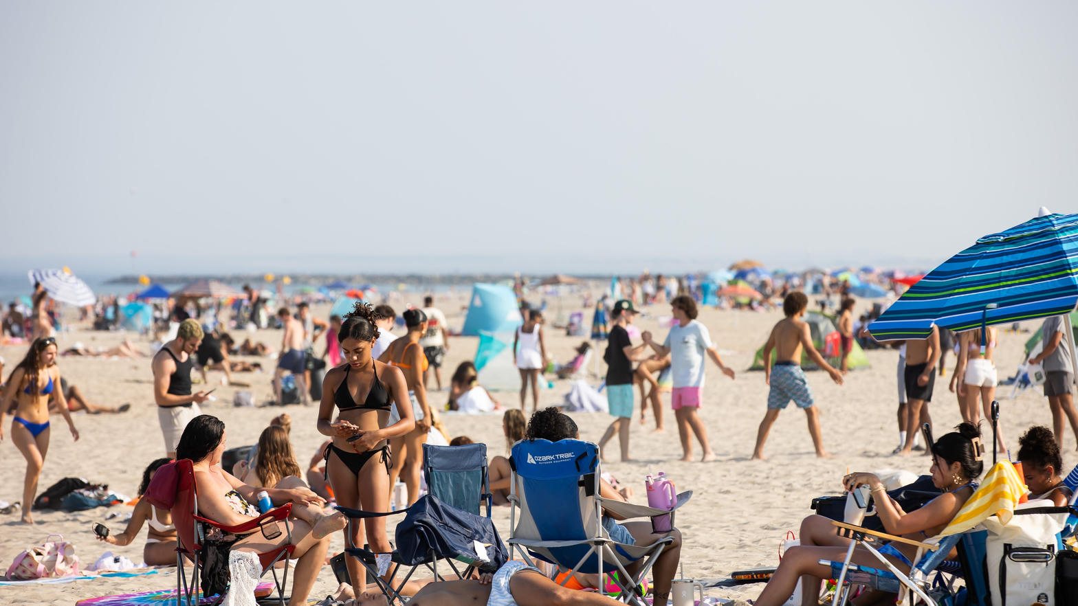 People sunbathing at Hampton Beach