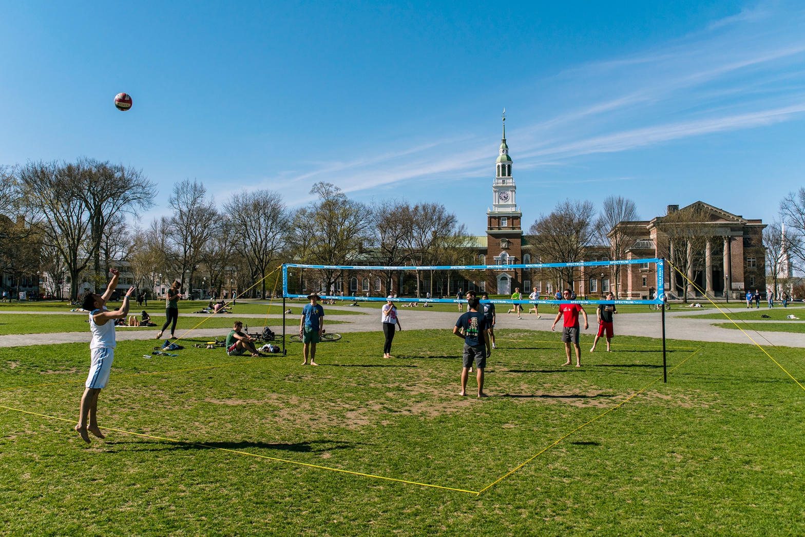 Students playing volleyball on the Dartmouth Green in Hanover