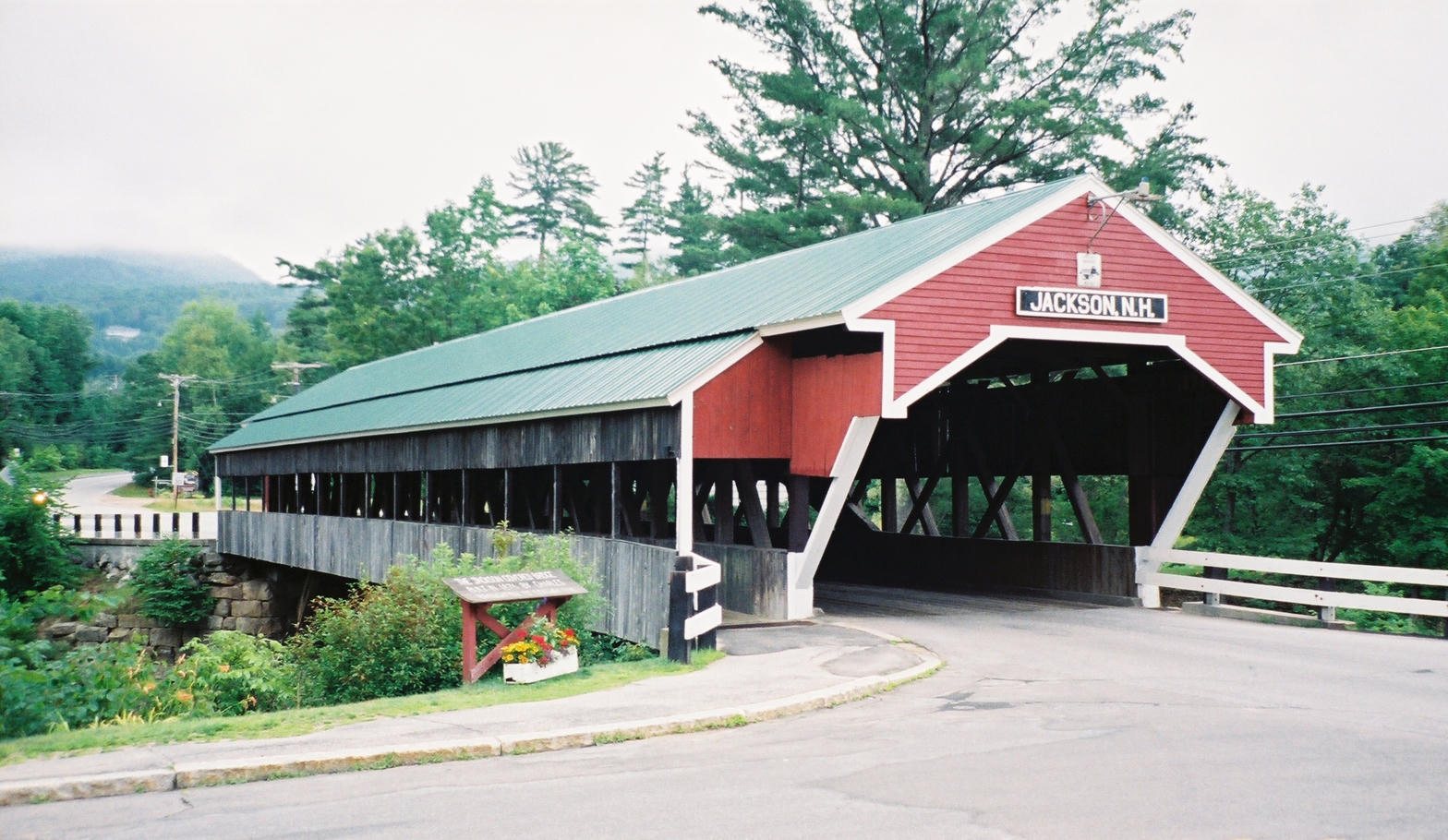 The red covered bridge in Jackson, New Hampshire