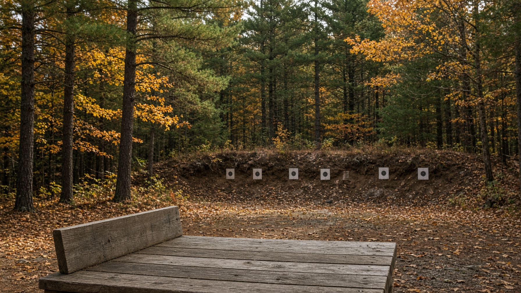 An outdoor shooting range among New Hampshire pines