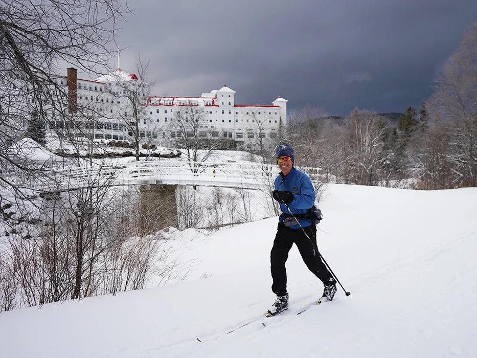Cross-country skiing below the Mount Washington Hotel