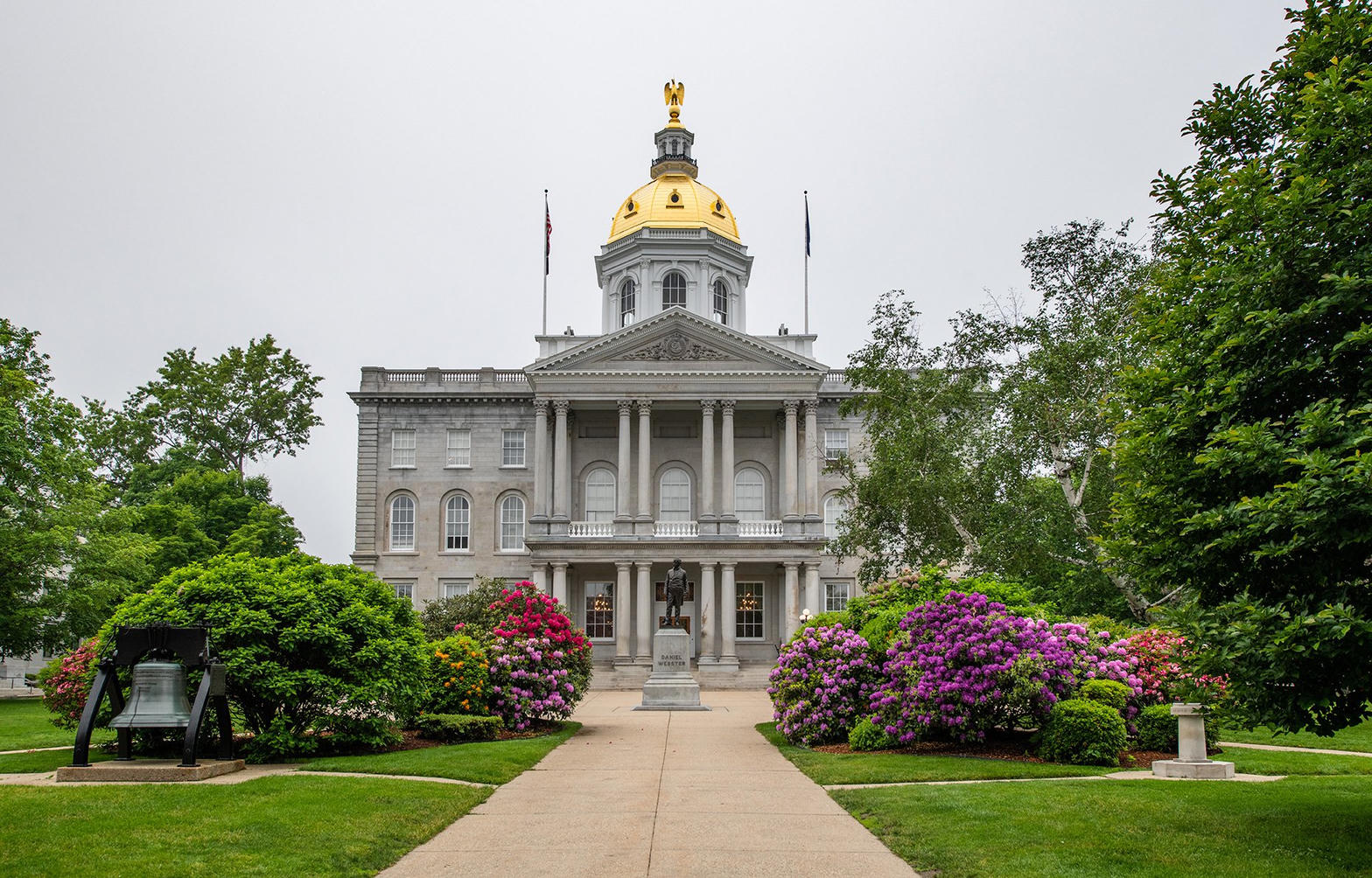 The New Hampshire State House in Concord, gold dome and granite facade